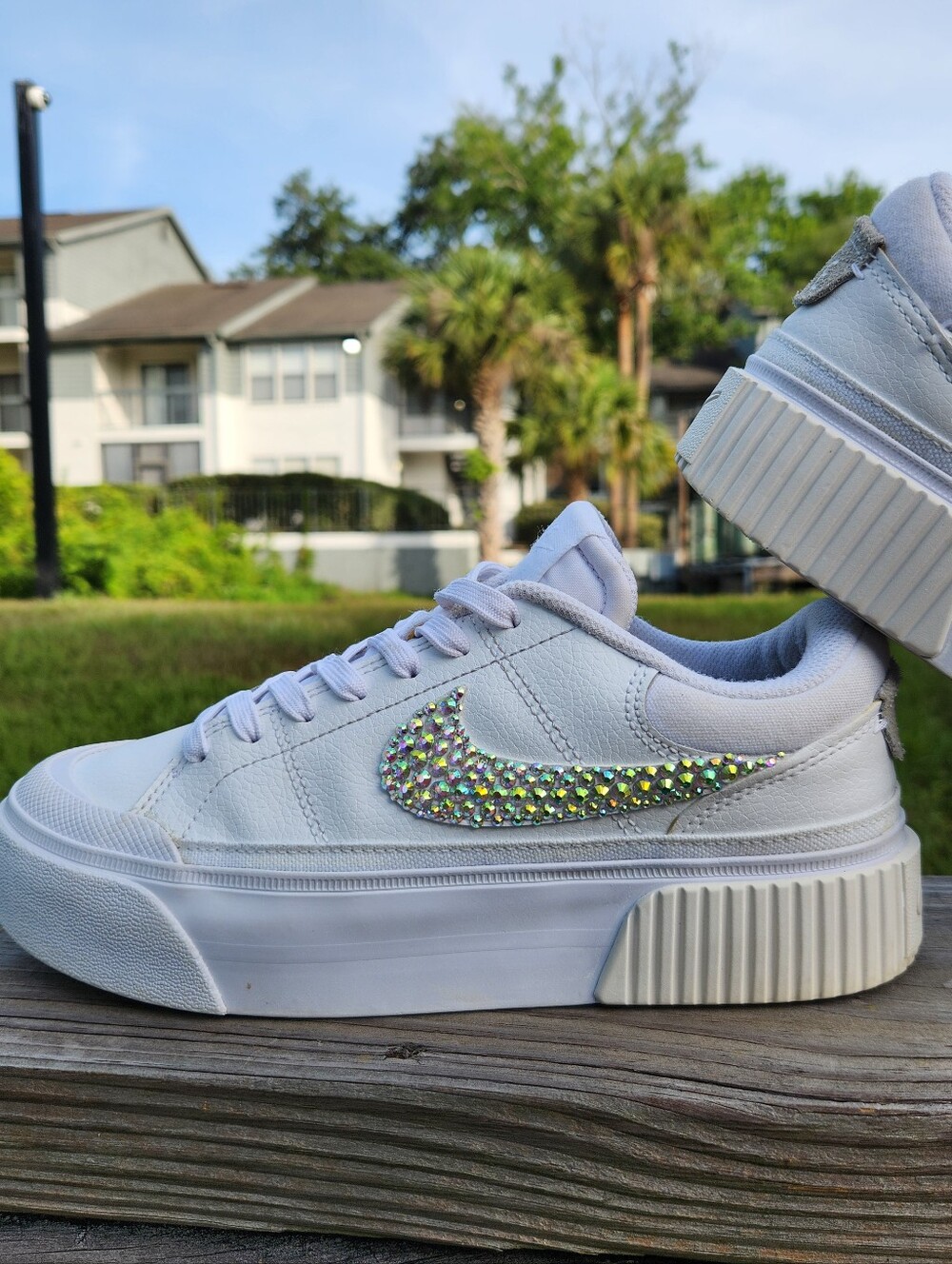 Nike Women's Court Legacy Platform White Rhinestones Customized Sneakers Size 6 - Picture 7 of 16